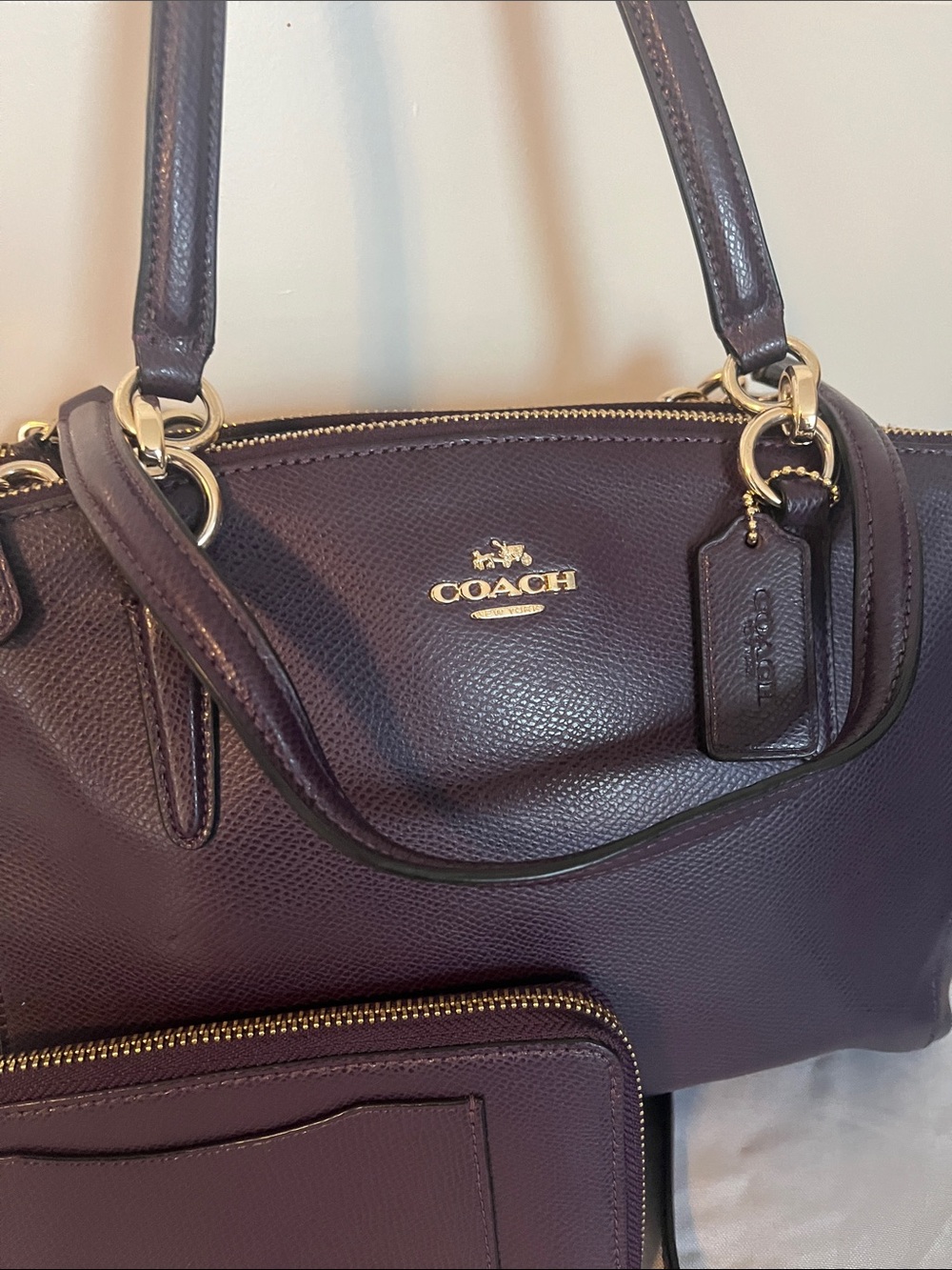 Coach Dark Plum Leather Satchel with Matching Wallet - Picture 3 of 9